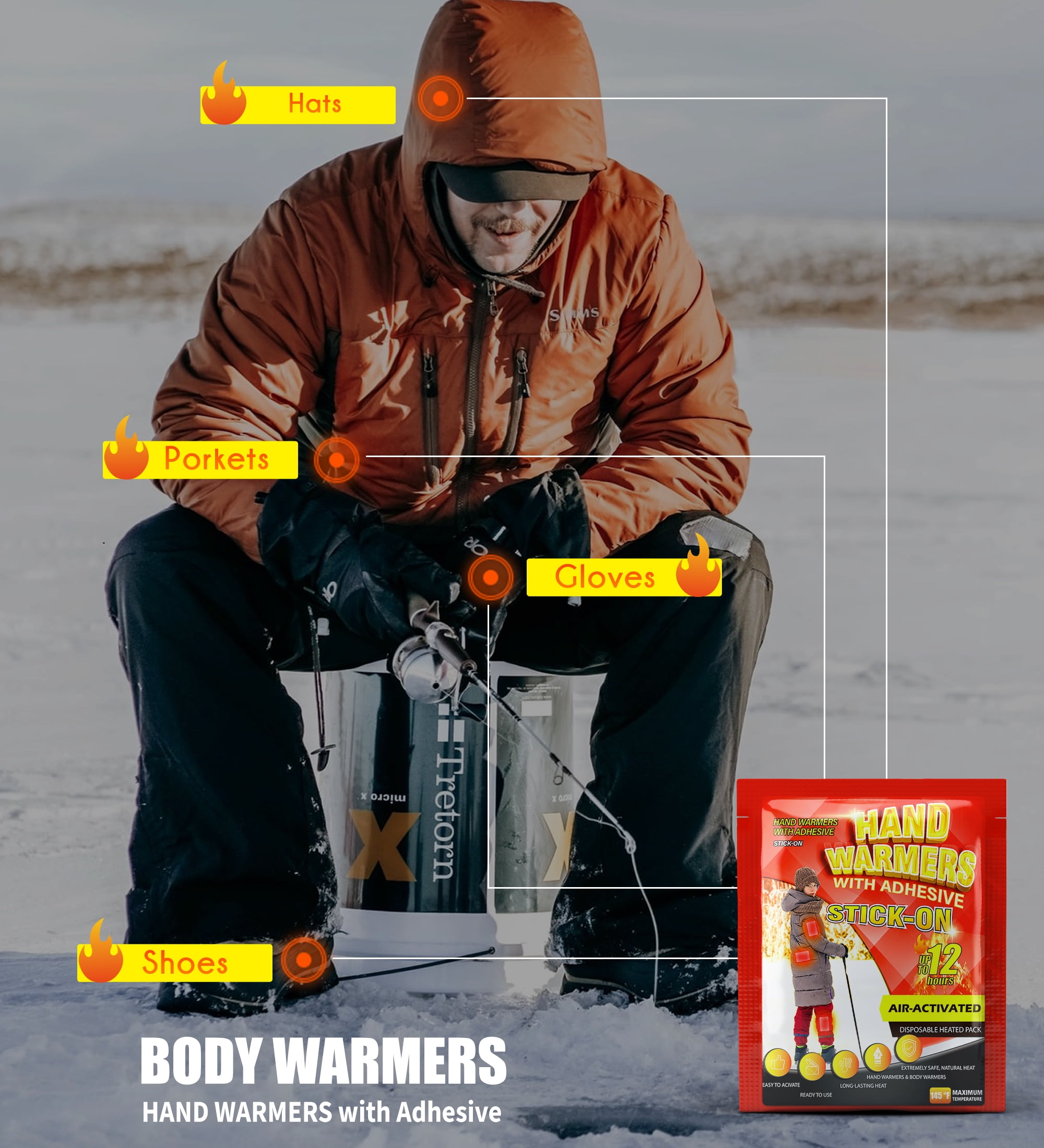 NFTIGB Body Warmer Hand Warmers with Adhesive Backing, Disposable 85Pcs, Long Last Safe Heated 12H