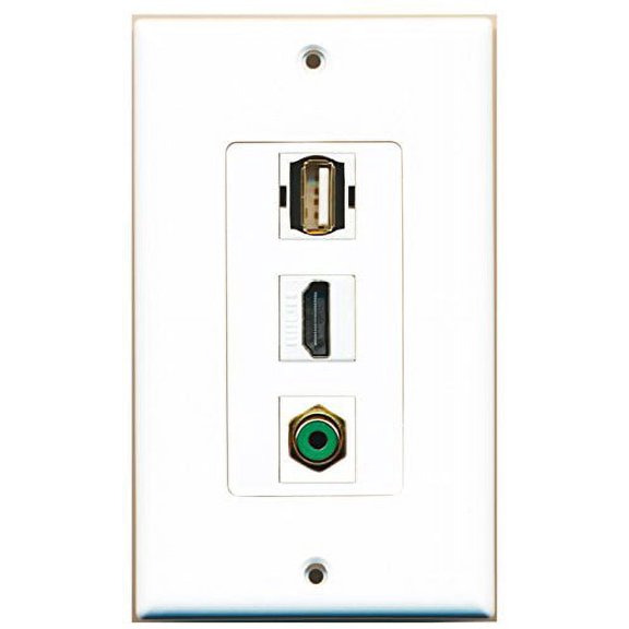 RiteAV - 1 Port HDMI 1 RCA Green 1 USB A-A Wall Plate Decorative