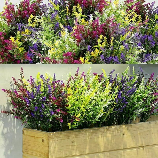 12 paquetes de arbustos artificiales de lavanda, flores falsas para plantas verdes falsas, resistentes a los rayos UV, para arreglos florales, centro de mesa, jardín del hogar (color mixto) esquí esquí Gafas de esquí