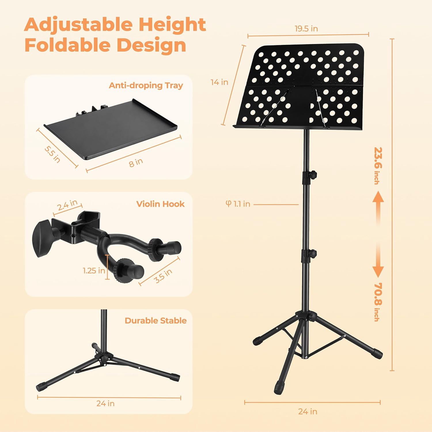Sheet Music Stand, Professional Portable Music Stand for Sheet Music with Violin Hanger, Folding Sheet Music Folder Music Instrument Stand with Carrying Bag