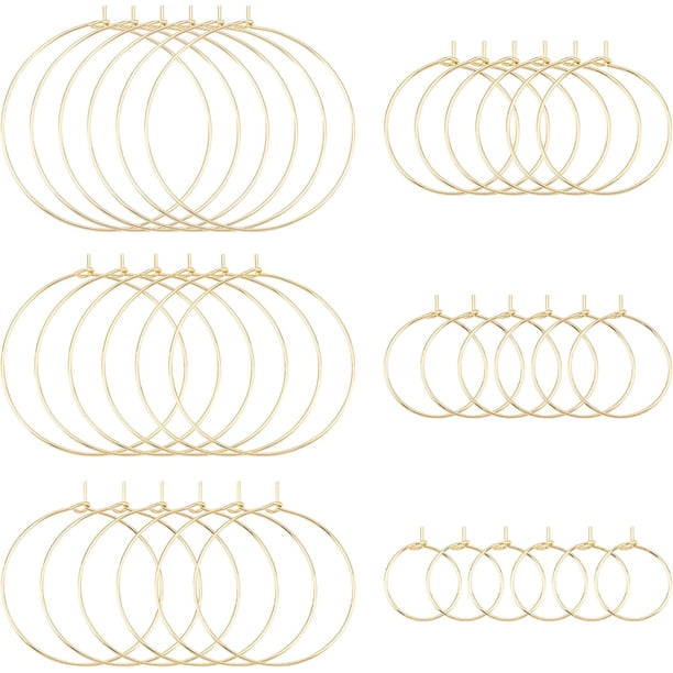 Aros de acero inoxidable chapados en oro de 18 quilates con cuentas, dijes para copas de vino, aros redondos para hacer aretes colgantes.