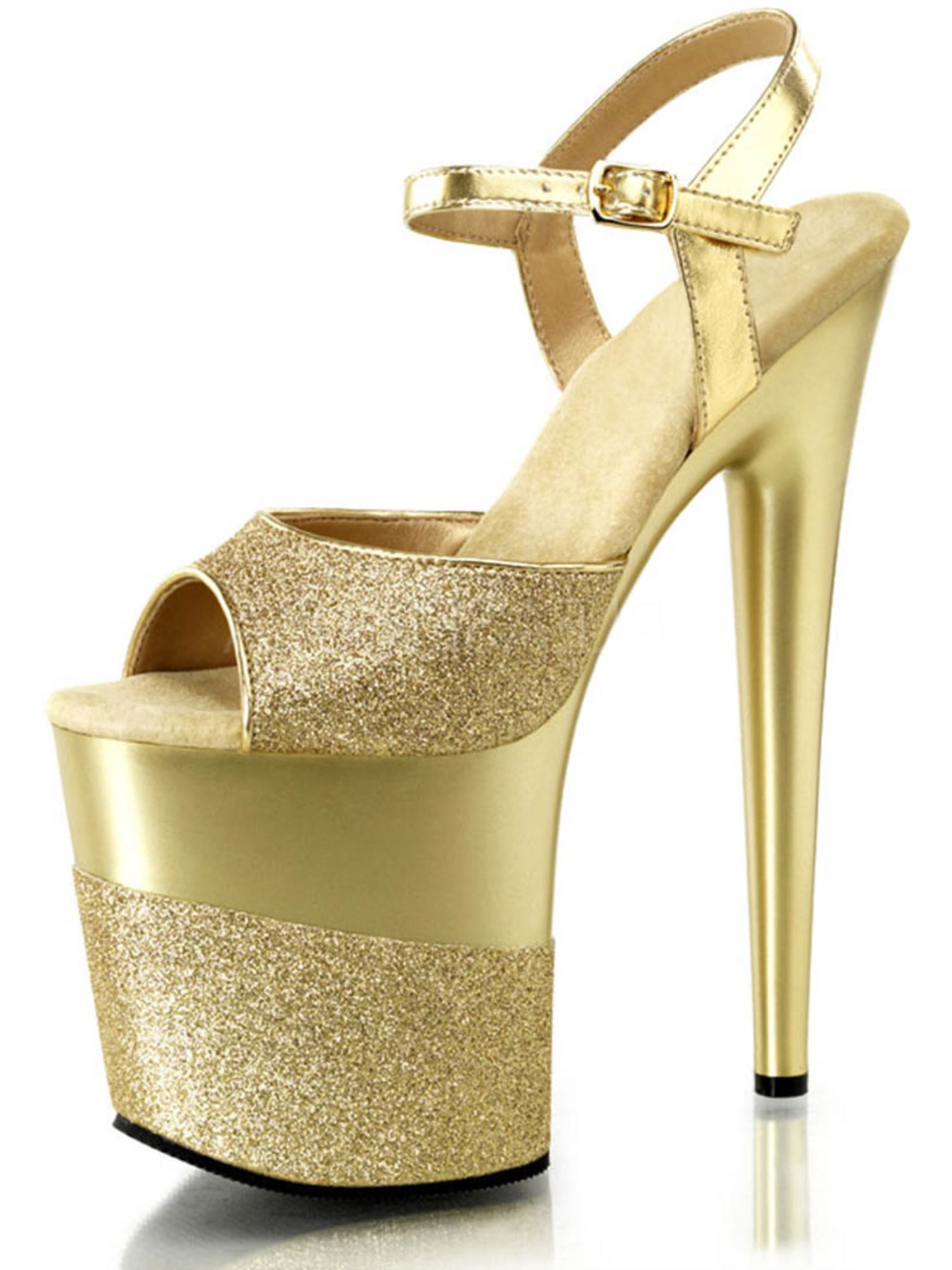 Pleaser - Shimmering Gold High Heels with Sparkling Glitter Accents and ...