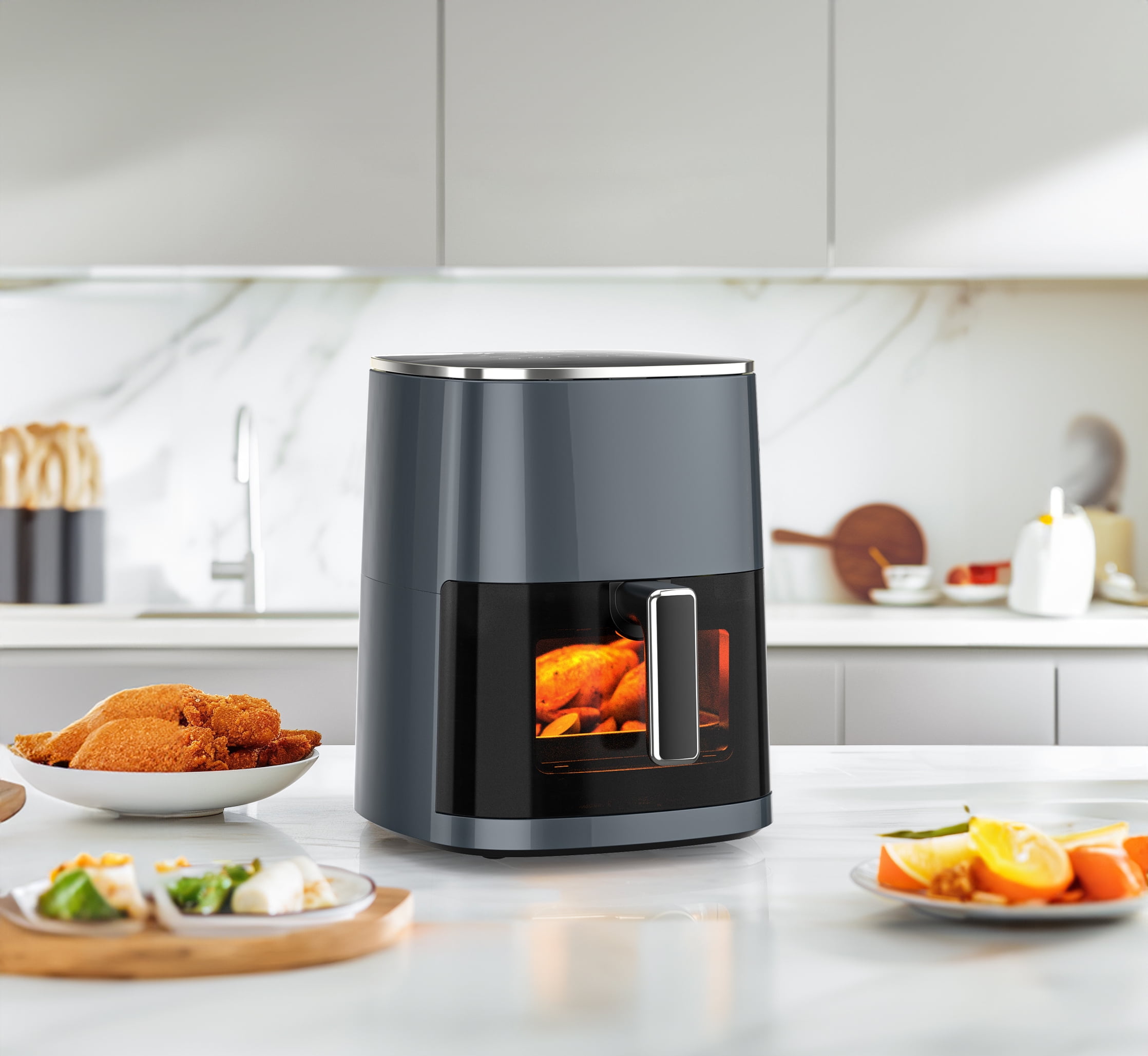 CONCETTA Air Fryer 12-in-1, Compact & Large 6-Qt with Window Square Air Fryer, Roast, Reheat, Dehydrate, Bake, Steam with 400F, Gray