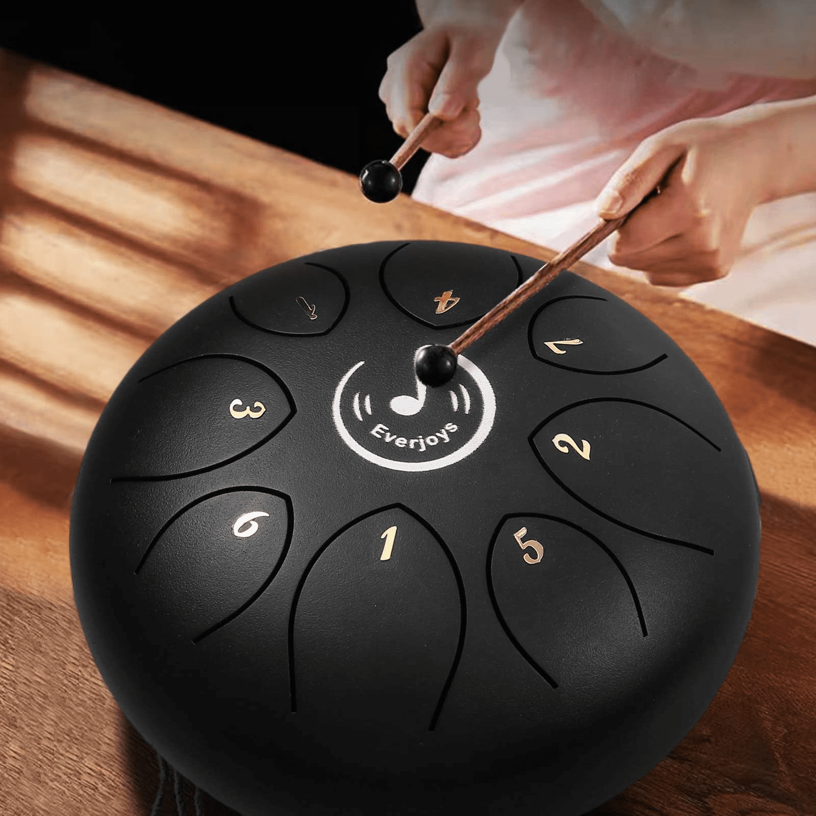 EVERJOYS Steel Tongue Drum, 8 Notes 6 Inches C-Key Handpan Drum Percussion Instrument w/Gig Bag, Music Book and Mallets for Beginner Meditation Healing Concert Yoga Steel Drum,Black