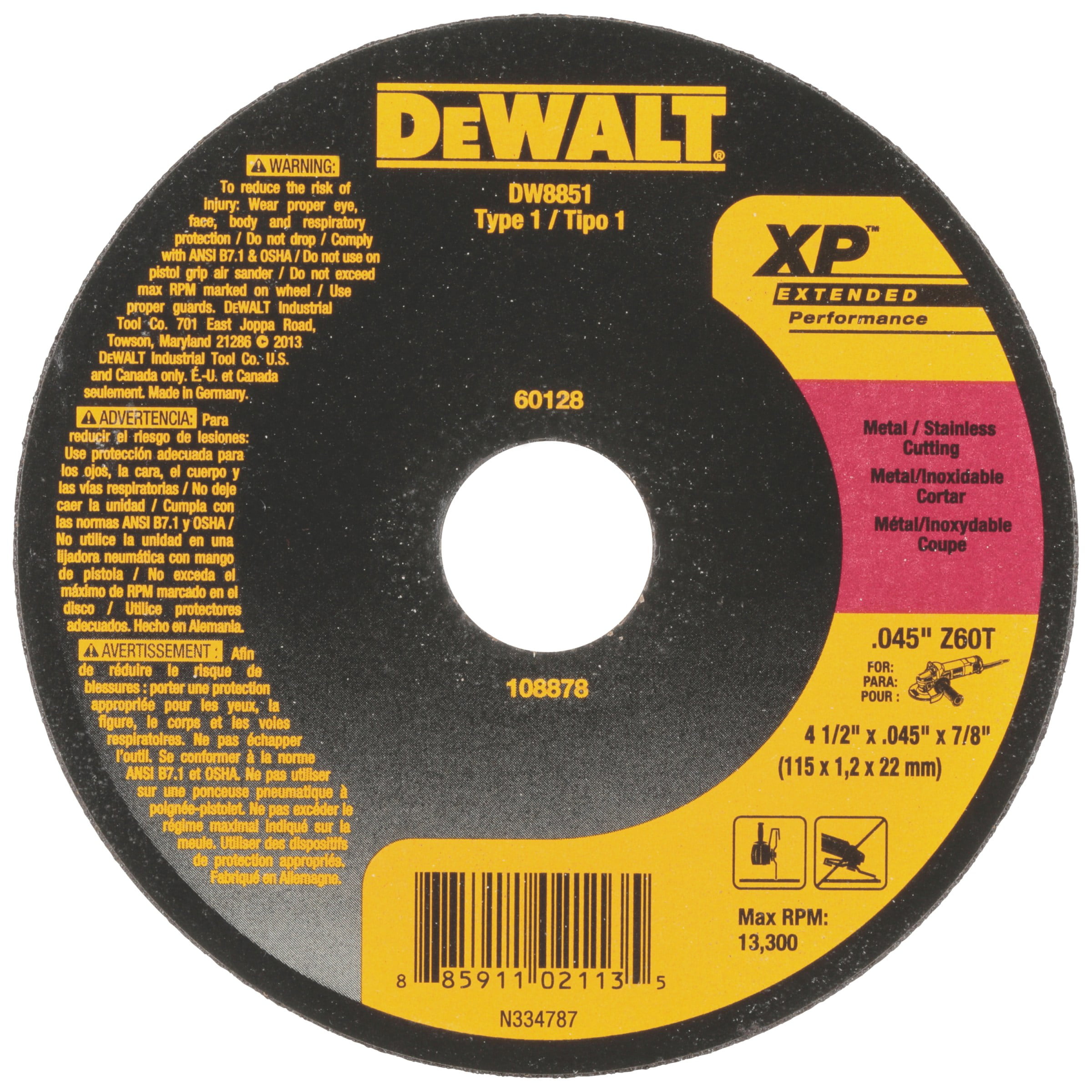 Dewalt DW8062A 4-1/2"x.045"x7/8" T1 Aluminum-Cutting Cut-off Wheels Box of 25 