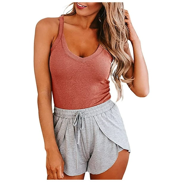 Blusa sin mangas con cuello en V y chaleco liso a la moda para mujer Pompotops lopia999146