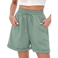 thumbnail image 1 of Aayomet Femmes Running Short Taille Haute Large Jambe Cordon avec Poches Shorts Maison Poche Décontractée Shorts (Vert, S), 1 of 5
