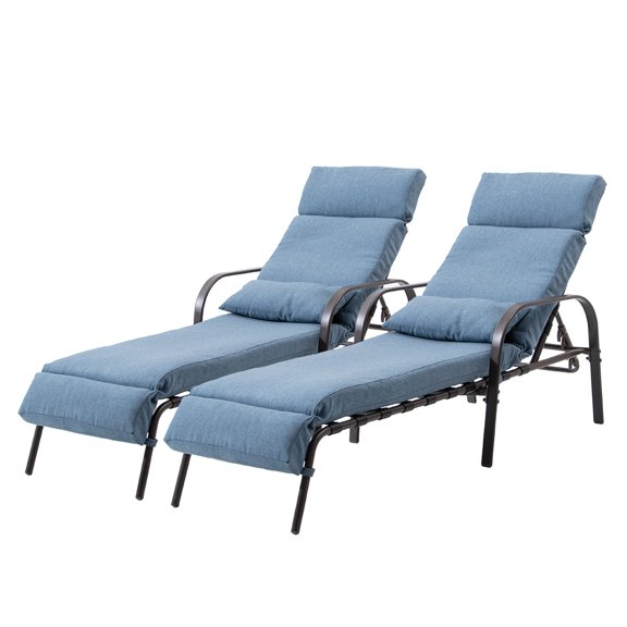 Crestlive Products 2pcs Blue Patio Steel Recliner Adjustable Chaise Lounge Chairs