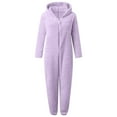 thumbnail image 4 of OYXSER Girls Winter Hooded Onesie Fleece Material For Sleep Play Vacation Travel All-Day Comfort Pajamas, Light Purple 4-5T, 4 of 4