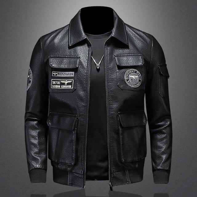 Chaqueta de otoño e invierno para hombre, chaqueta de cuero informal, chaqueta de moto para hombre, chaqueta de cuero PU con solapa estilo coreano entallada para hombre