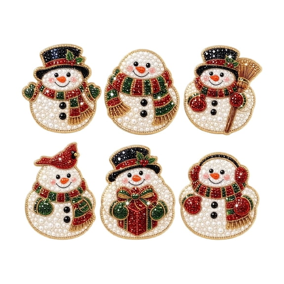 6 Piece DIY Diamond Painting Fridge Magnets Kit Pearl Decor Craft Set with Christmas Holiday Character and Tree Designs