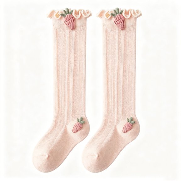 BRGZLK Toddler Baby Girls Knee High Socks Newborn Infant Ruffle Carrot Decor Sock Solid Color Lightweight Breathable Comfortable Long Socks Girls Uniform Stockings Pink 1-2 Years