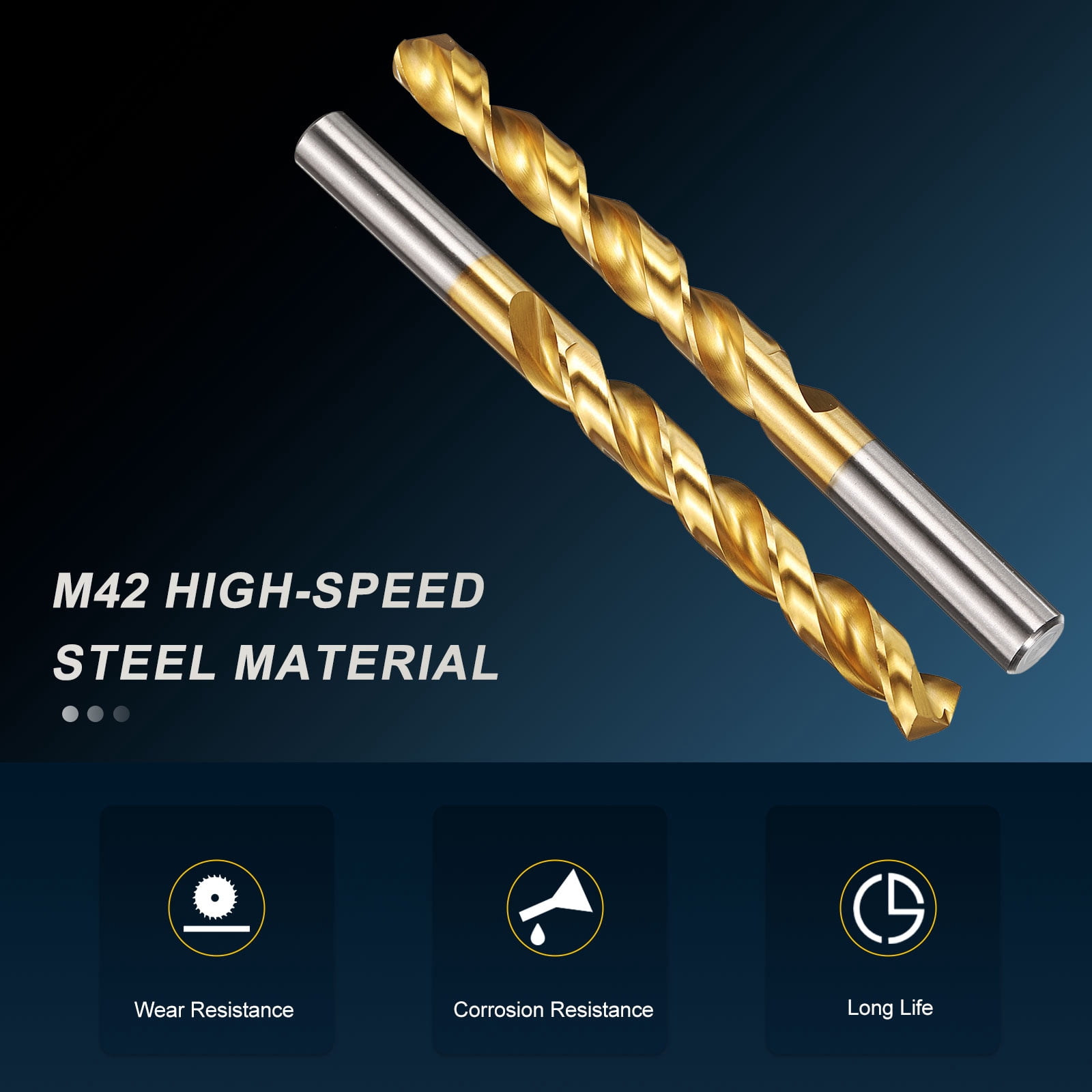 Uxcell 12.5mm Drill Bit, M42 8% Cobalt High-Speed Steel Jobber Straight Shank 135° Titanium Nitride (TiN) Coated for Hard Metal Stainless Steel 6 pack