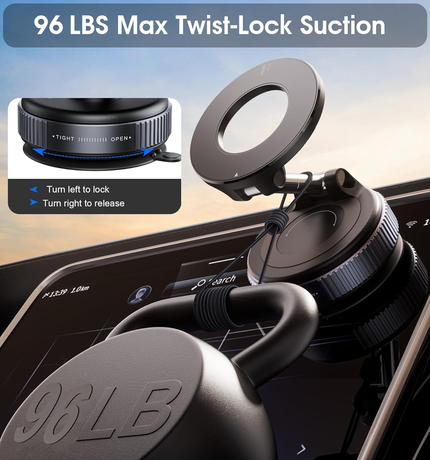 2026 Upgraded Vacuum Magnetic Car Phone Holder 360° Reinforced 96LBS Ultra Suction Cup Phone Mount for MagSafe Cell Phone Holders for Your Car/Gym/Mirror Mount for iPhone & Android