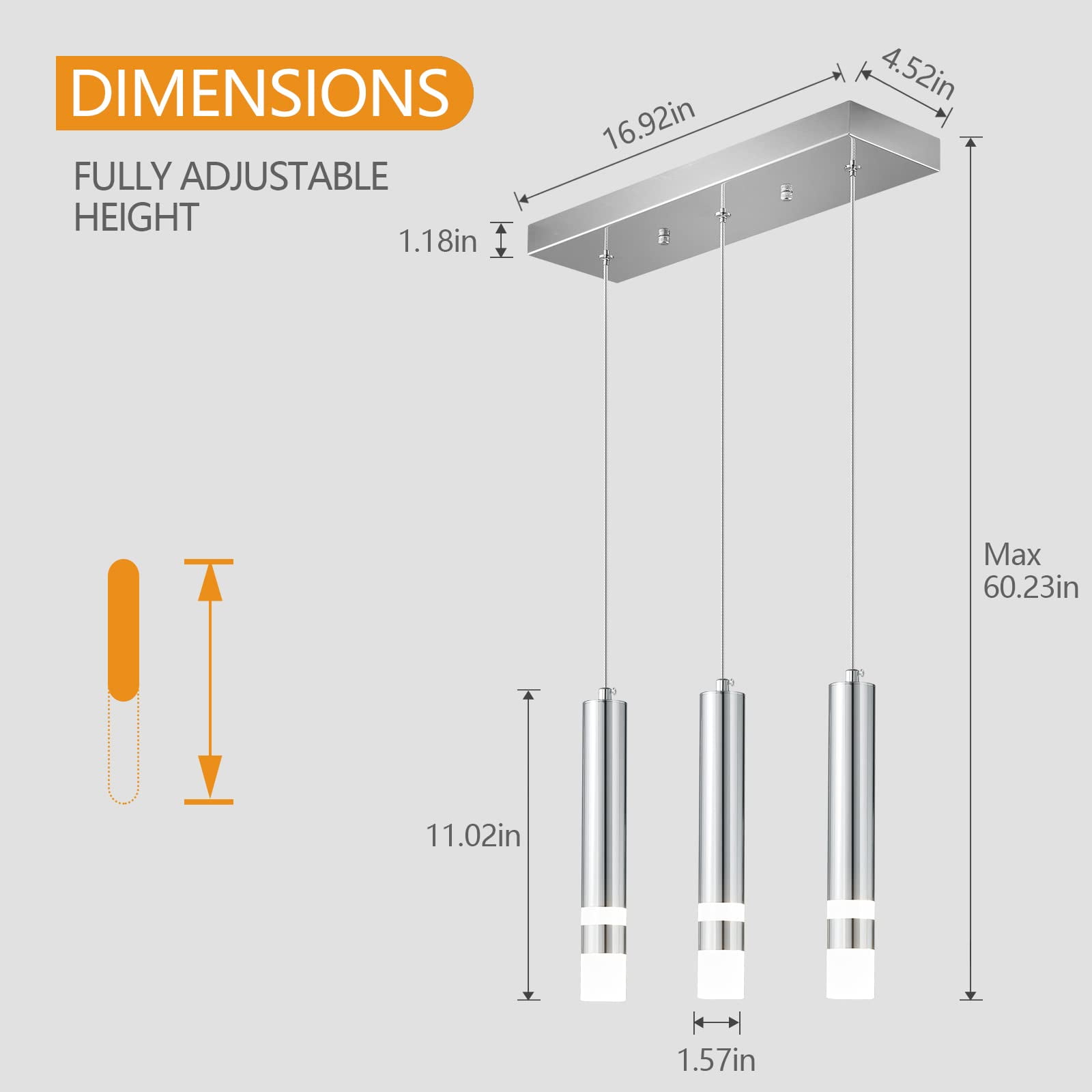 ZHLWIN 3-Light Modern Pendant Light Kitchen Fixture with Dimmable LED Chrome Mini Pendant Lighting for Diningroom Kitchen Island Study
