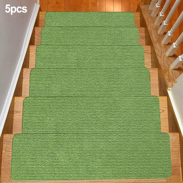 Edging Stair Treads Non-Slip Corner Indoor Stair Runners for Wooden Steps,Landing Slip Resistant Stair Rugs,30.4*8 Inch,5PCS-Green
