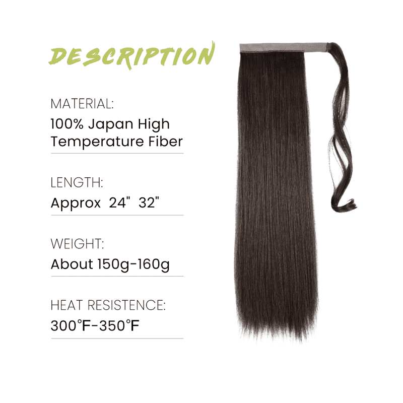 Premium Synthetic Straight Daily Ponytail Hair Extension Clip in Hairpiece  Smooth Overhead Pony Tail Wrap Around Pigtail P001