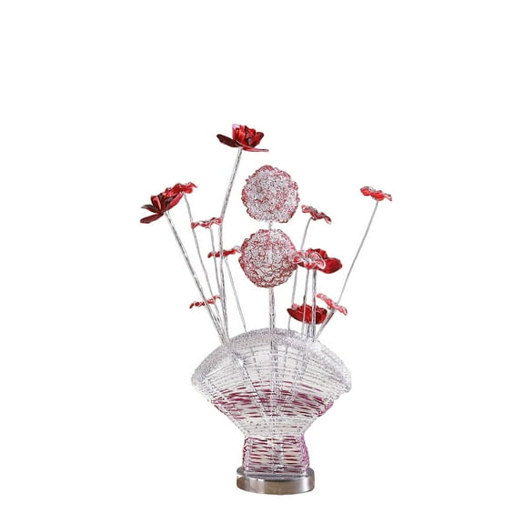 Ore International 4 Red Roses 6 Petal Floral 2  Flower Bud On A Fan Aluminum Vase Table Lamp