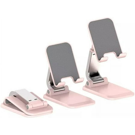 Cell Phone Stand, Adjustable Height and Angle iPhone Stand for Desk, Foldable Cell Phone Holder Compatible with 4-12.9 Inches iPhone X Xs 11 12 13 Pro Max XR SE/iPad/Kindle/Tablet (Pink)