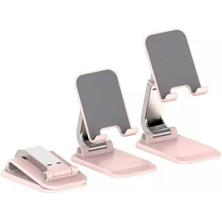Cell Phone Stand, Adjustable Height and Angle iPhone Stand for Desk, Foldable Cell Phone Holder Compatible with 4-12.9 Inches iPhone X Xs 11 12 13 Pro Max XR SE/iPad/Kindle/Tablet (Pink)