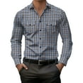 thumbnail image 2 of Handshe Men's Casual Long Sleeve Shirts, Fashionable Striped Plaid Design Button-Down Collar Shirt with Button Pockets for Office Casual and Daily Outfit, 2 of 9