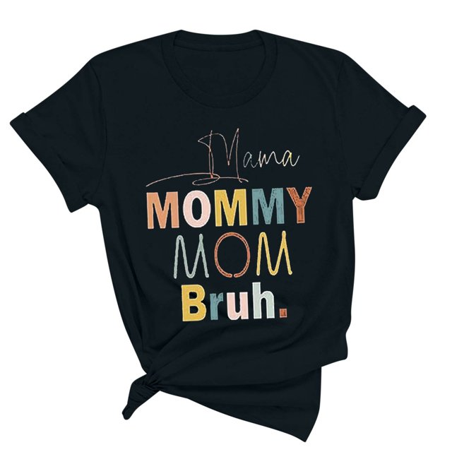Meichang T-Shirts Graphiques Amusants Leeter pour Femmes Mama Mommy Mom Bruh T-Shirts Manches Courtes Col Rond Hauts d'Été Décontractés Coupe Ample T-Shirts Blouses Noir TG