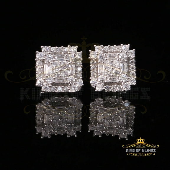 King of Bling's 1.18ct Cubic Zirconia 925 White Silver Women's & Men's Hip Hop Square Earrings