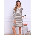 thumbnail image 4 of DARING DIVA Sweater Long Sleeve V Neck Above the Knee Striped Knit Dress XS Camel White, 4 of 7