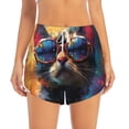 thumbnail image 2 of Yiaed Cool Cat With Sunglasses Print Women's Running Shorts with Liner 3 Zipper Pockets Elastic Workout Athletic Gym Yoga Shorts-XX-Large, 2 of 7