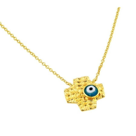 - Gold-Tone Plated Sterling Silver Blue Glass Evil Eye Iris Square Cross Pendant Necklace