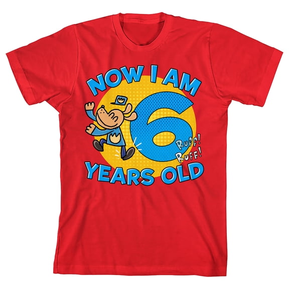 Bioworld Dog Man Now I Am 6 Years Old Boys Youth Graphic Tee | Screen-Printed Birthday Crew Neck T-Shirt | Officially Licensed-Medium