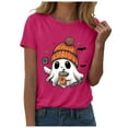 thumbnail image 6 of enyan Pumpkin Cute Ghost Graphic Slim-Fit Short-Sleeve Crewneck T-Shirt Regular-Fit Short-Sleeve Crewneck T-Shirt In Fall Ladies Halloween Shirts Hot Pink,XXXL, 6 of 6