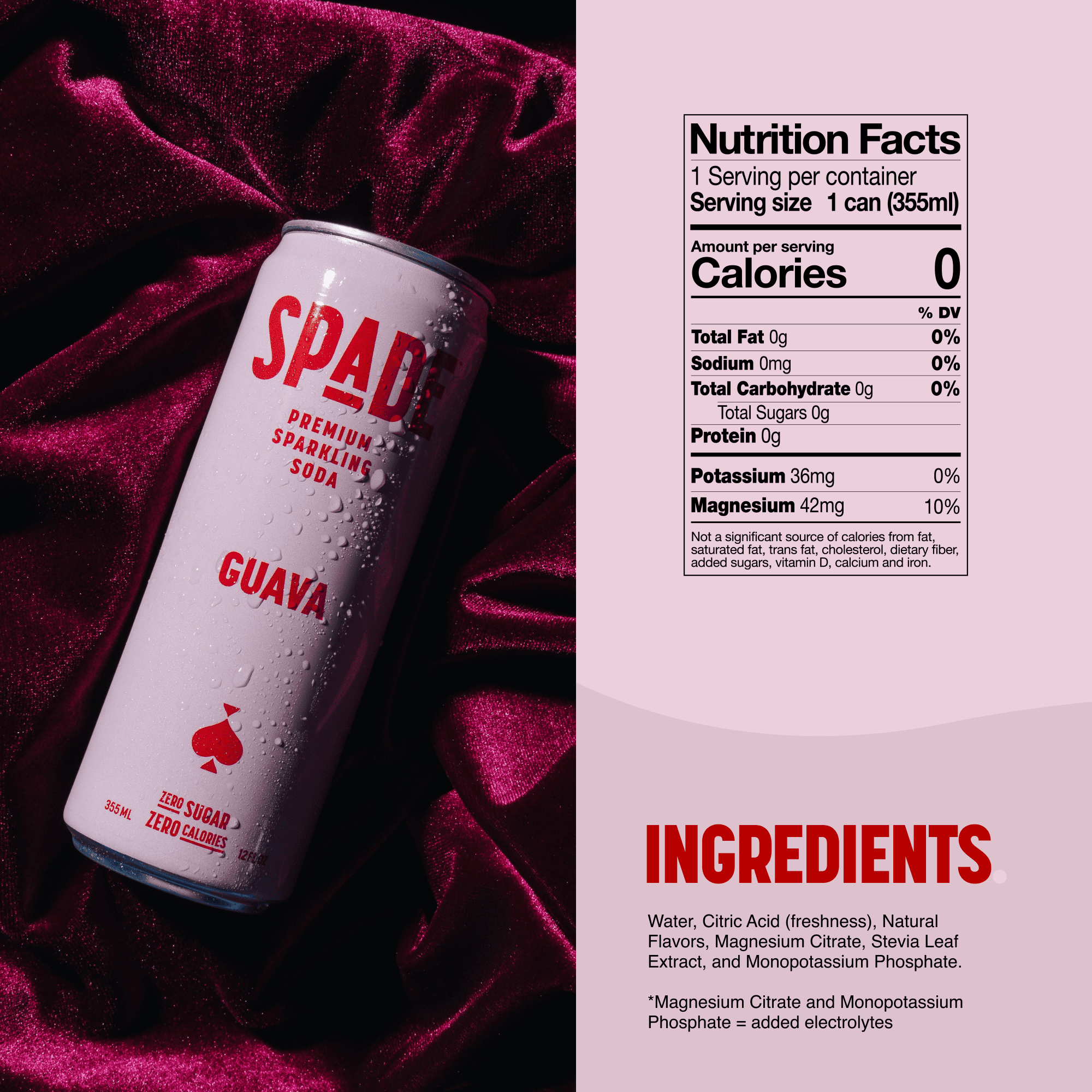 Spade Premium Natural Soda – Zero Sugar Guava (12 Pack, 12 oz Cans)
