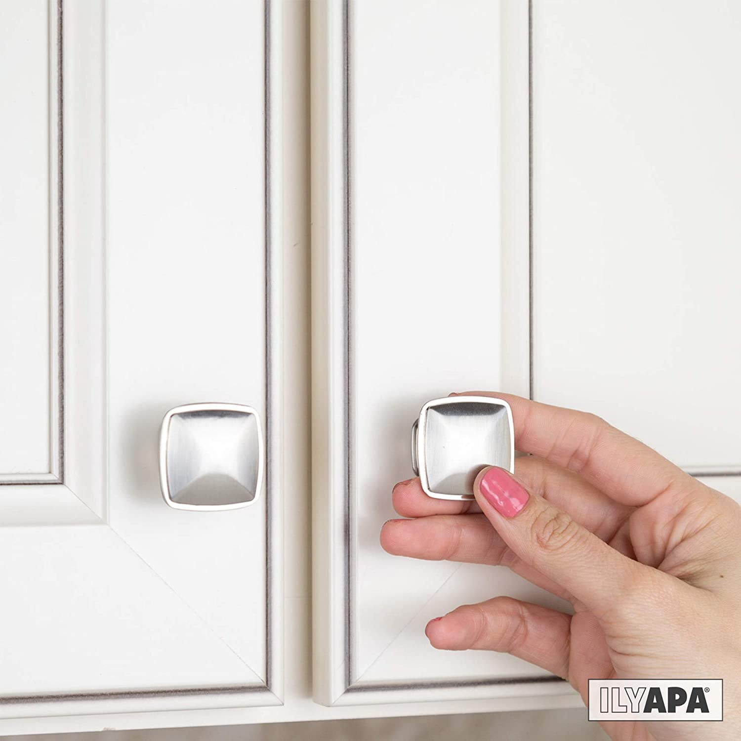 Satin Nickel Square Kitchen Cabinet Knobs - 10 Pack of Drawer Handles Hardware