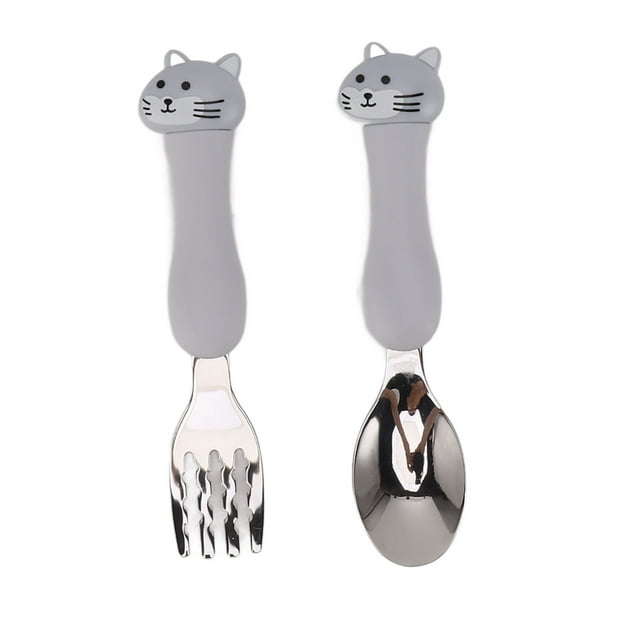 Kit De Vajilla De Entrenamiento Para Niños, Tenedor De Cuchara Para Niños De Dibujos Animados Lindos De Acero Inoxidable Con De PP, Juego De Utensilios De Tenedor Y Cuchara Para