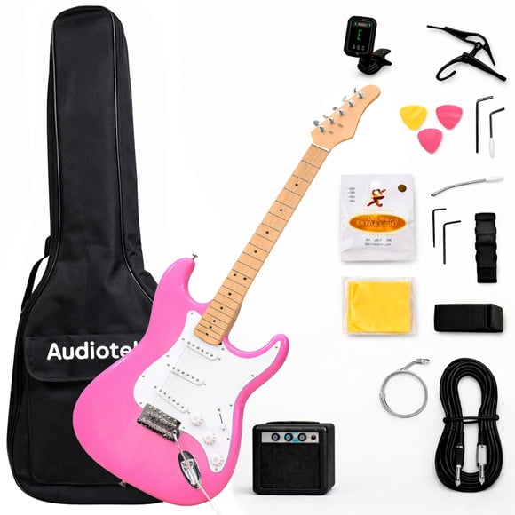 Guitarra Electrica AUDIOTEK con Amplificador 9V Y 5A Accesorios Incluidos Pua Correa Cable de Conexión Barra de Tremolo Herramienta de Ajuste Guitarras Musicales