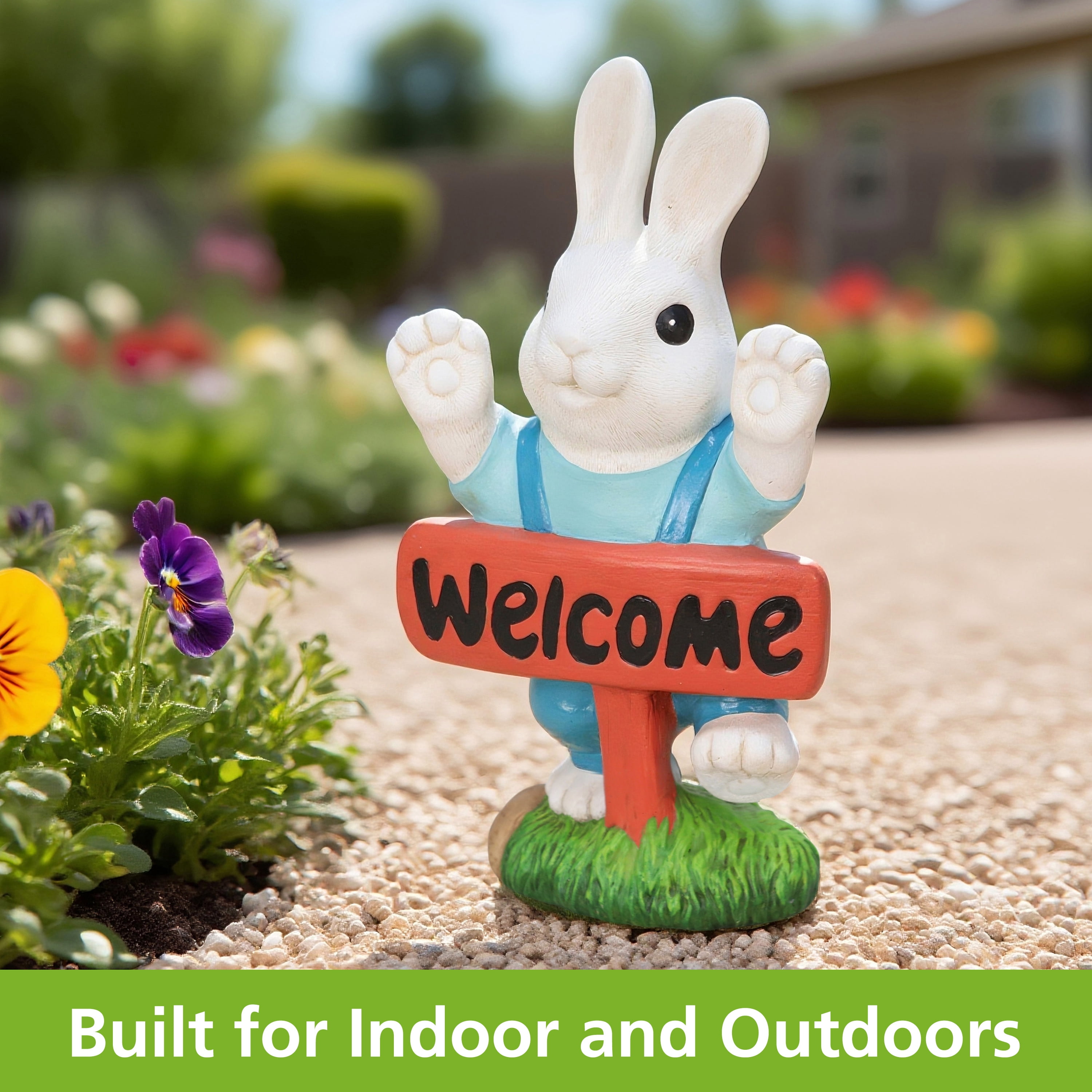 Mainstays Easter Welcome Bunny Statue, Indoor/Outdoor, 6.2 in L x 3.8 in W x 11.5 in H