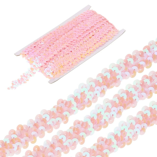 Unique Bargains 11 Yards 0.8 Inch Elastic Sequins Trim 2 Row Flat Sequin Strip Sequins Fabric Ribbon for Sewing Pink