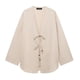 thumbnail image 3 of HH TRAF Conjunto de 2 piezas para mujer, chaqueta tipo kimono de algodón y lino con cuello en V, manga larga, cordones y pantalones anchos de lino con cintura elástica, 3 of 5