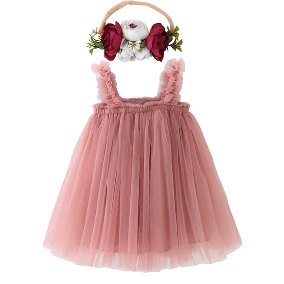 WIBACKER Baby Girls Tulle Tutu Princess Dress Flower Headband-Toddler Kids Wedding Birthday Casual Dresses