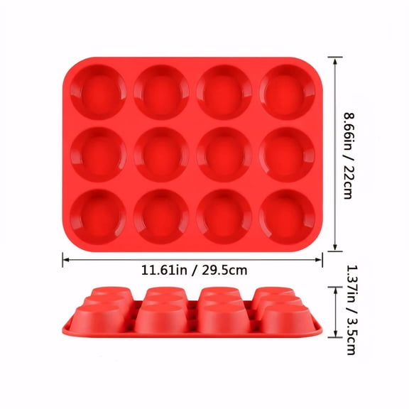 Rkxzt Baking Muffin Cups Silicone Baking Muffin Cup Pan 12 Cavity Round Mold for Cupcakes Puddings 11.61x8.66"Kitchen Dining