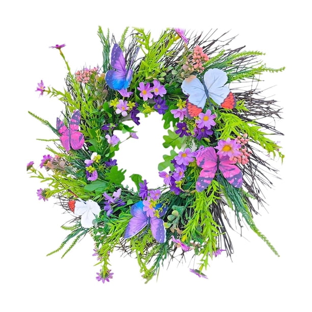 Corona para puerta de entrada,Corona de flores de primavera y verano para puertas de entrada,Corona de flores silvestres artificiales decoración colgante,Guirnalda de corona para puerta de