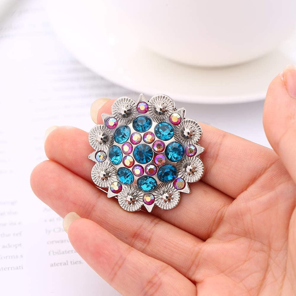 ABPETE 12-Pack Floral Rhinestone Conchos with Screw Backs - Crystal Embellishments for Leathercraft, Belts, Bags & DIY Projects​