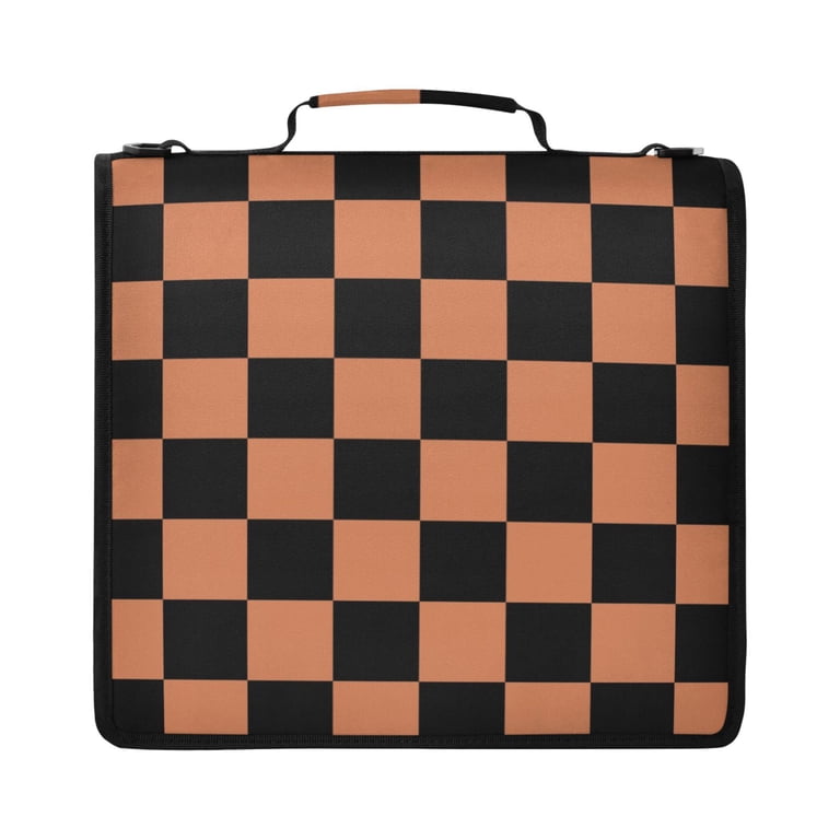 Black Orange Checked Pattern 3 Ring Binder Bag Zipper Binder Organizer ...
