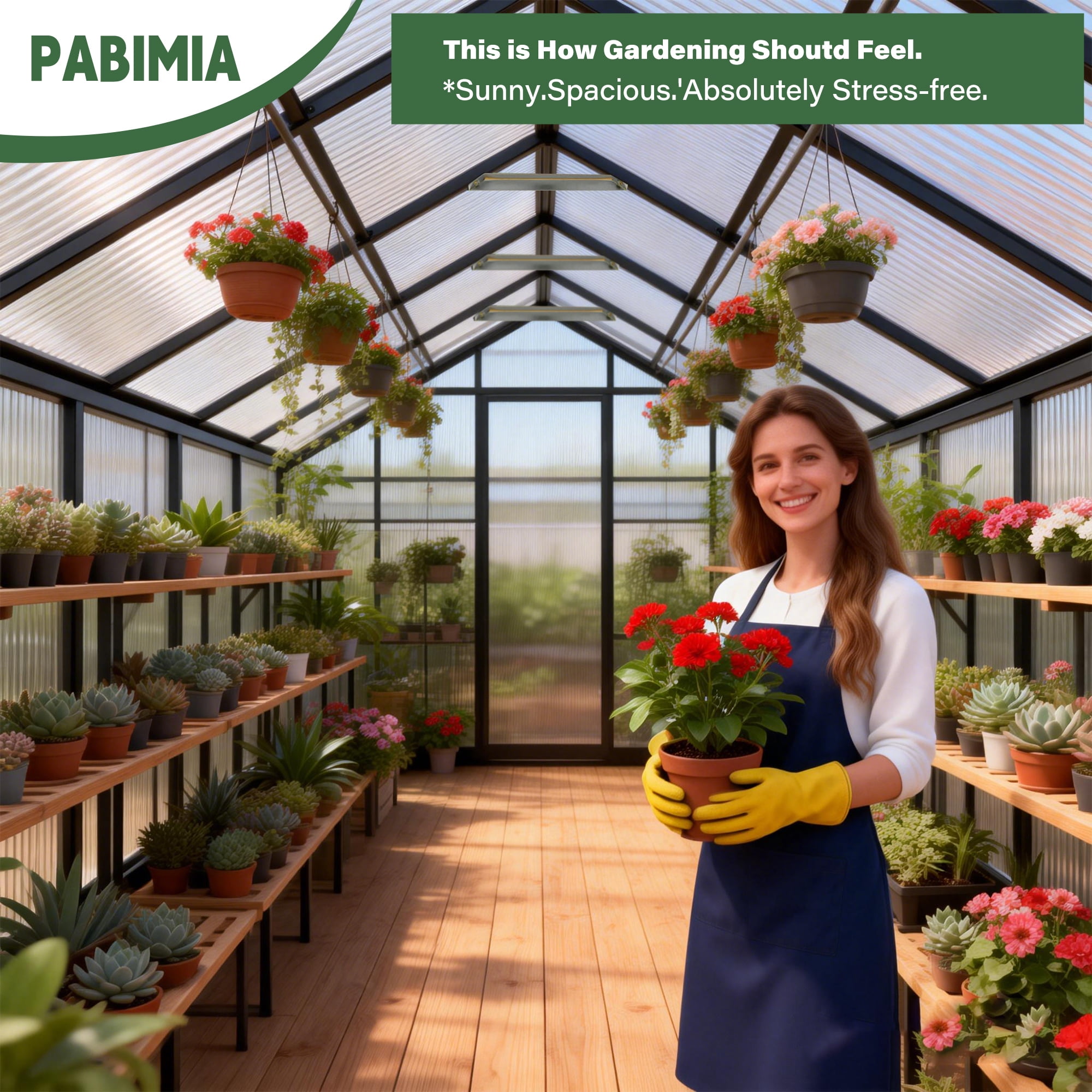 PABIMIA 8x14 FT Polycarbonate Outdoor Greenhouse, Aluminum Walk-in Greenhouse with Roof Vent, Black