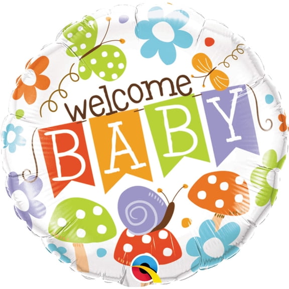 Qualatex Welcome Baby Banner Garden Party Supplies, 18", Multicolor