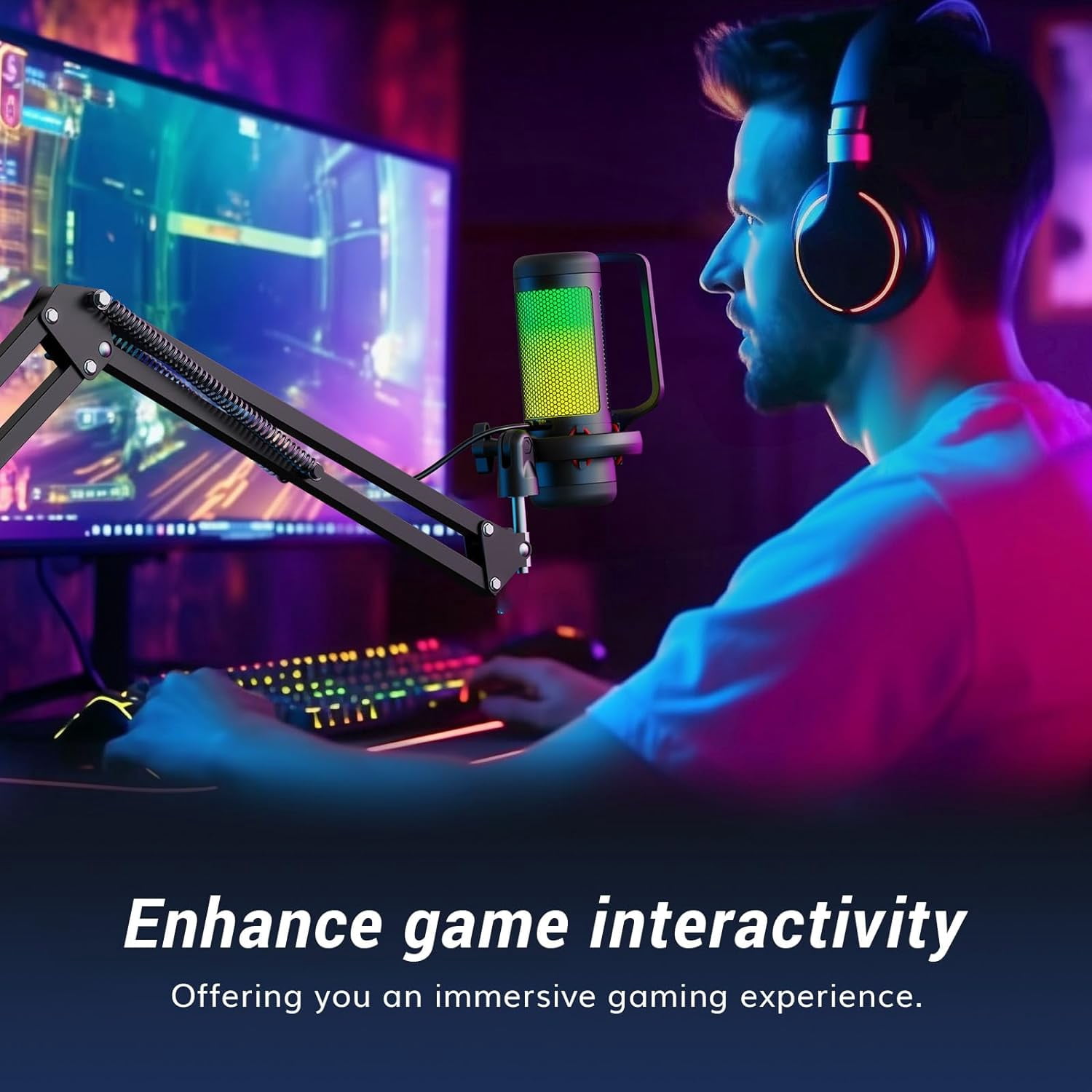 TONOR TC310+ Gaming Microphone Set  for PC/Laptop/PS4/5, Desktop USB Microphone with RGB, Quick Mute, for Twitch, Streaming, Podcast, Studio Recording, Discord Chatting, 200 cm/78 inch Cable