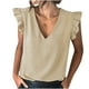 thumbnail image 1 of Blusa superior con cuello en V liso sin mangas con volantes de verano informal a la moda para mujer Pompotops  lopia998763, 1 of 9