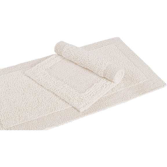Cotton Bath Mat Rug, 17x24", Beige, Reversible & Absorbent Bathroom Mat