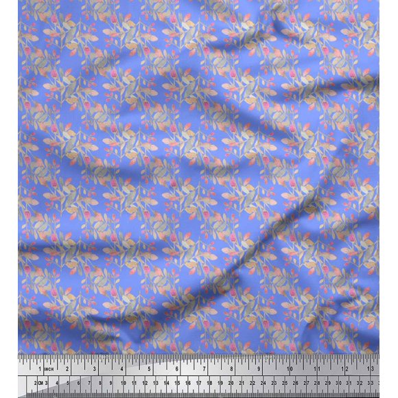 Soimoi Bleu Coton Canard Tissu Bourgeons & Feuilles Tissu Imprimé par la Cour 44 Pouces de Large